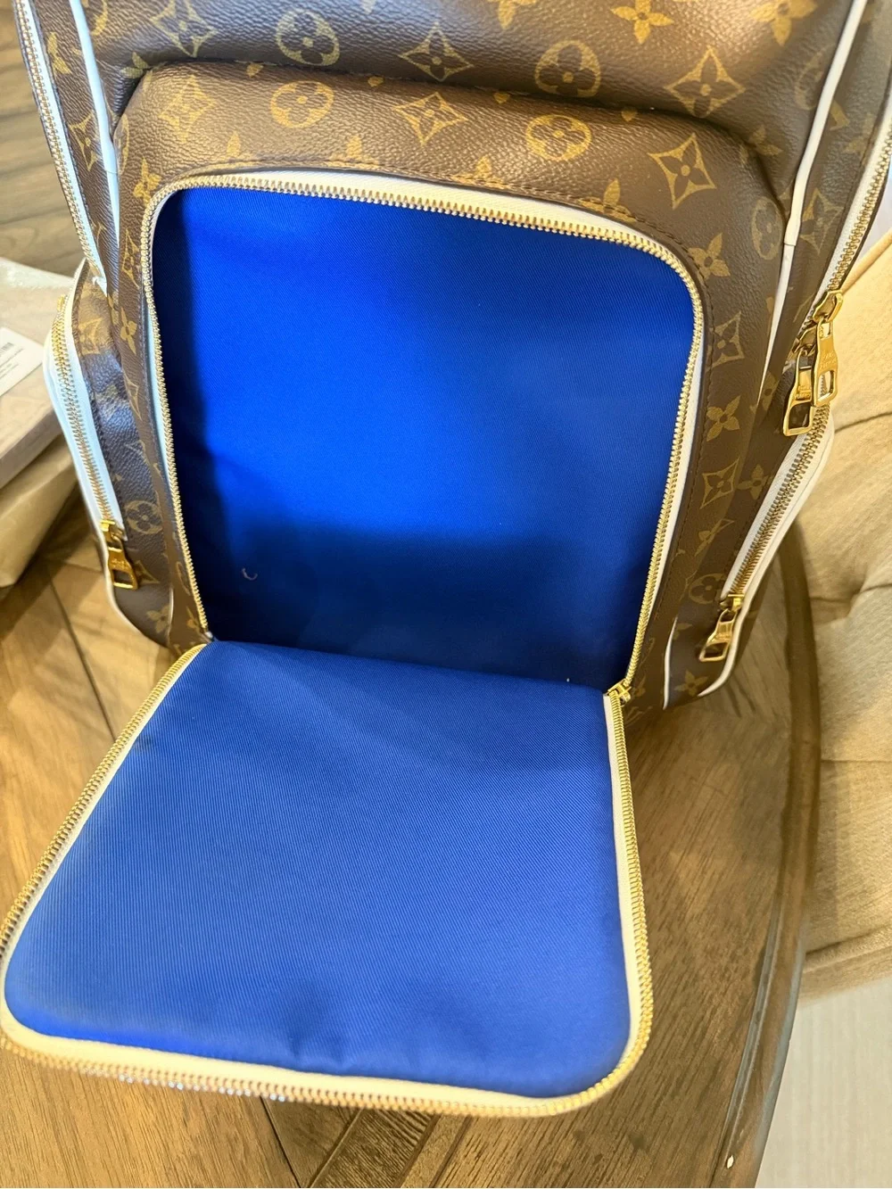 Louis Vuitton Monogram Brown Backpack with White Trim and NBA Patch